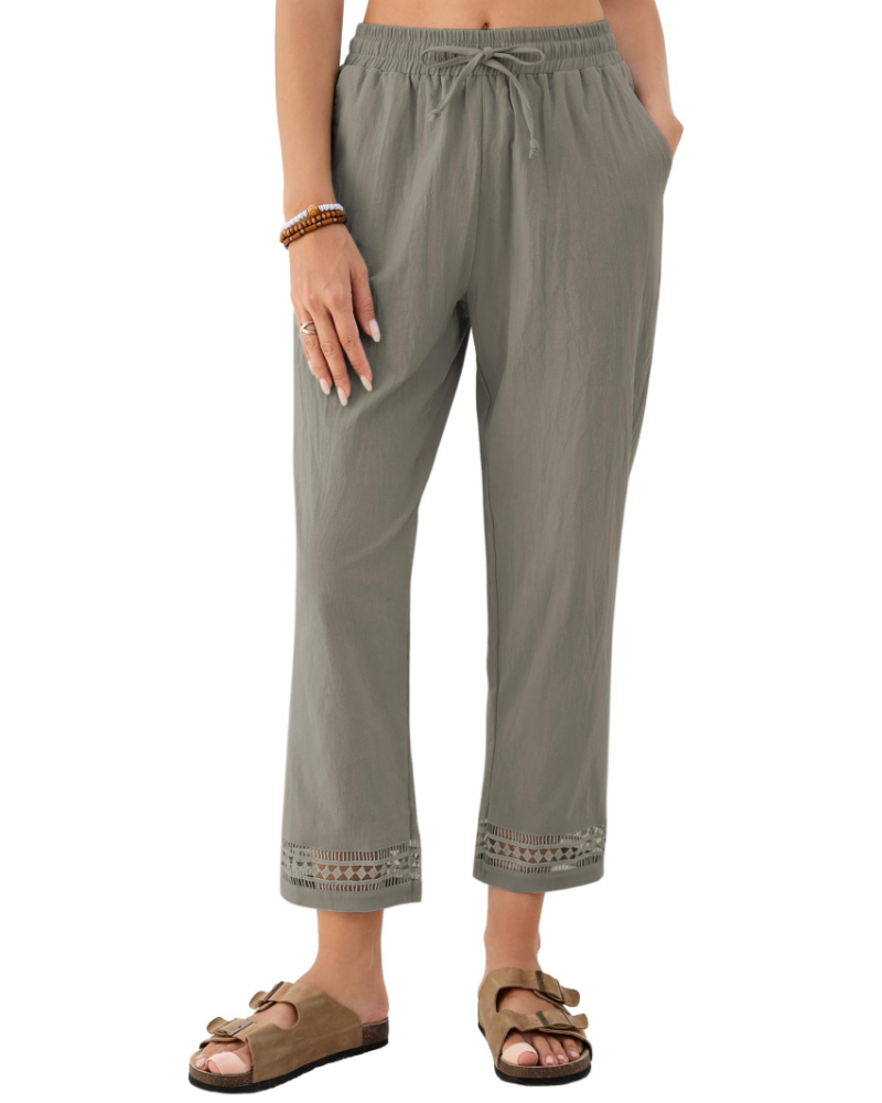 Vanessa Women’s Linen Blend Trousers – Wide Leg Drawstring Summer Pants with Pockets