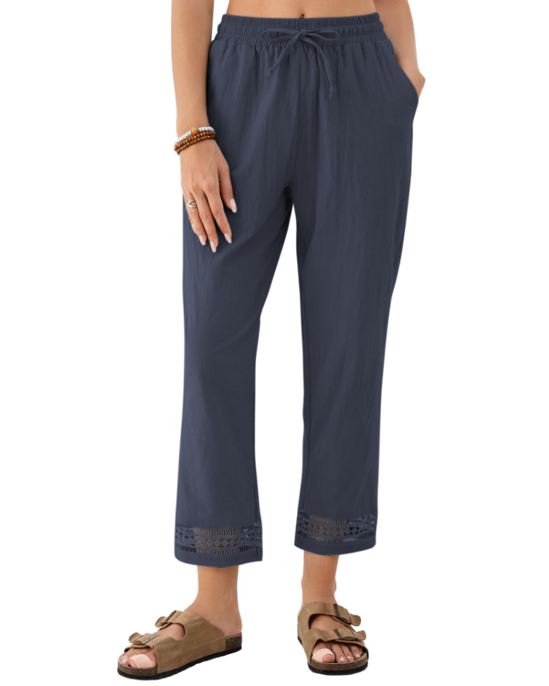 Vanessa Women’s Linen Blend Trousers – Wide Leg Drawstring Summer Pants with Pockets