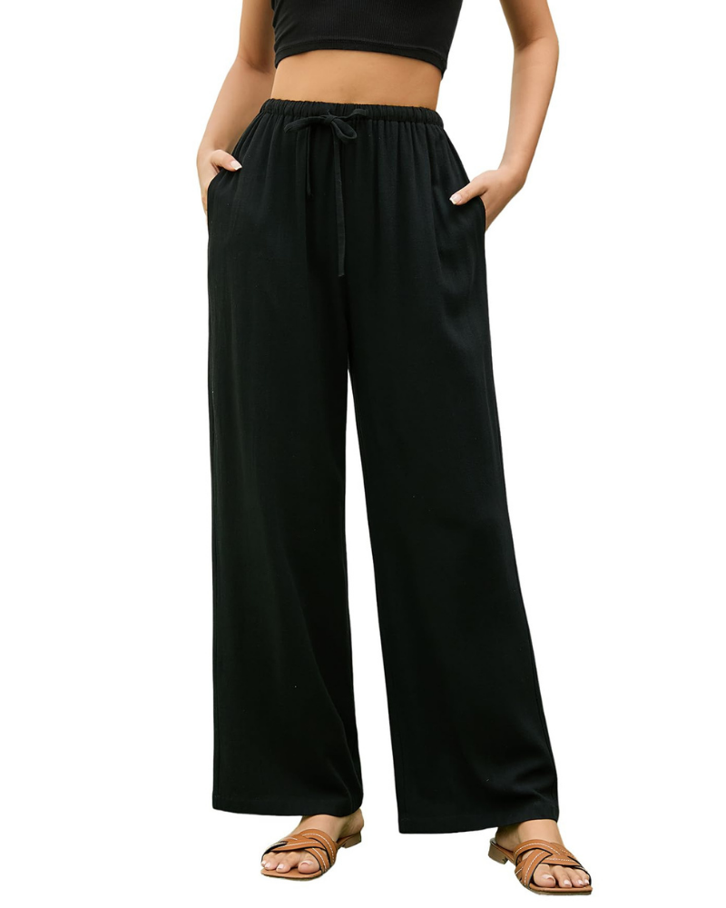 Stella Women’s Linen Palazzo Pants – High Waist Wide Leg Trousers with Pockets