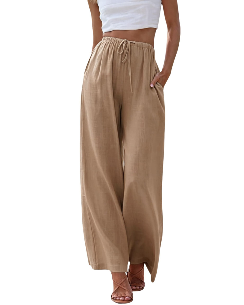 Hazel Women’s Linen Pants – Wide Leg Drawstring Trousers with Side Pockets