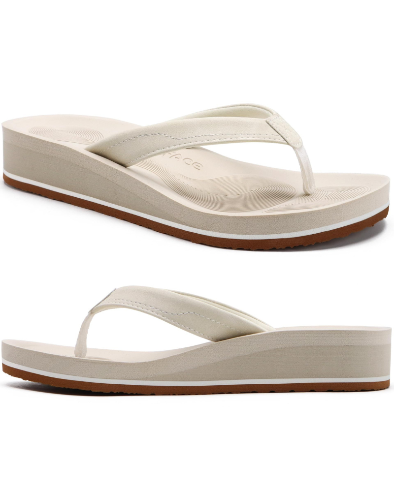 Ava Women’s Wedge Flip Flops – Platform T-Strap Sandals with Arch Support