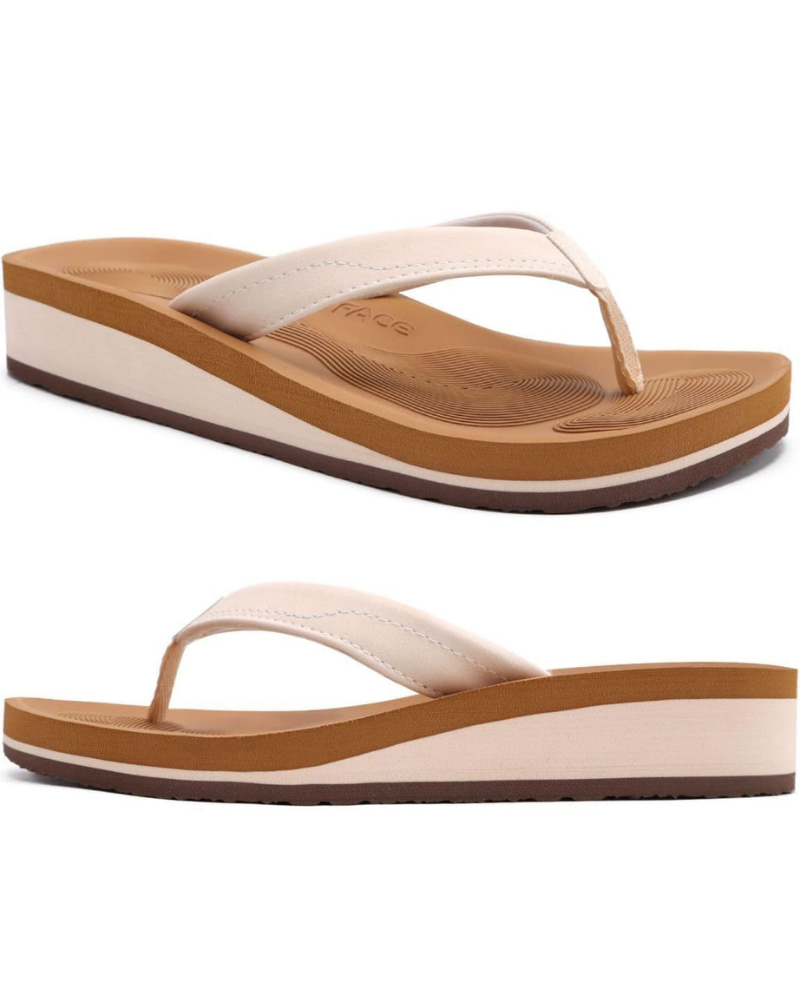 Ava Women’s Wedge Flip Flops – Platform T-Strap Sandals with Arch Support