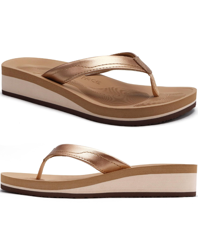 Ava Women’s Wedge Flip Flops – Platform T-Strap Sandals with Arch Support