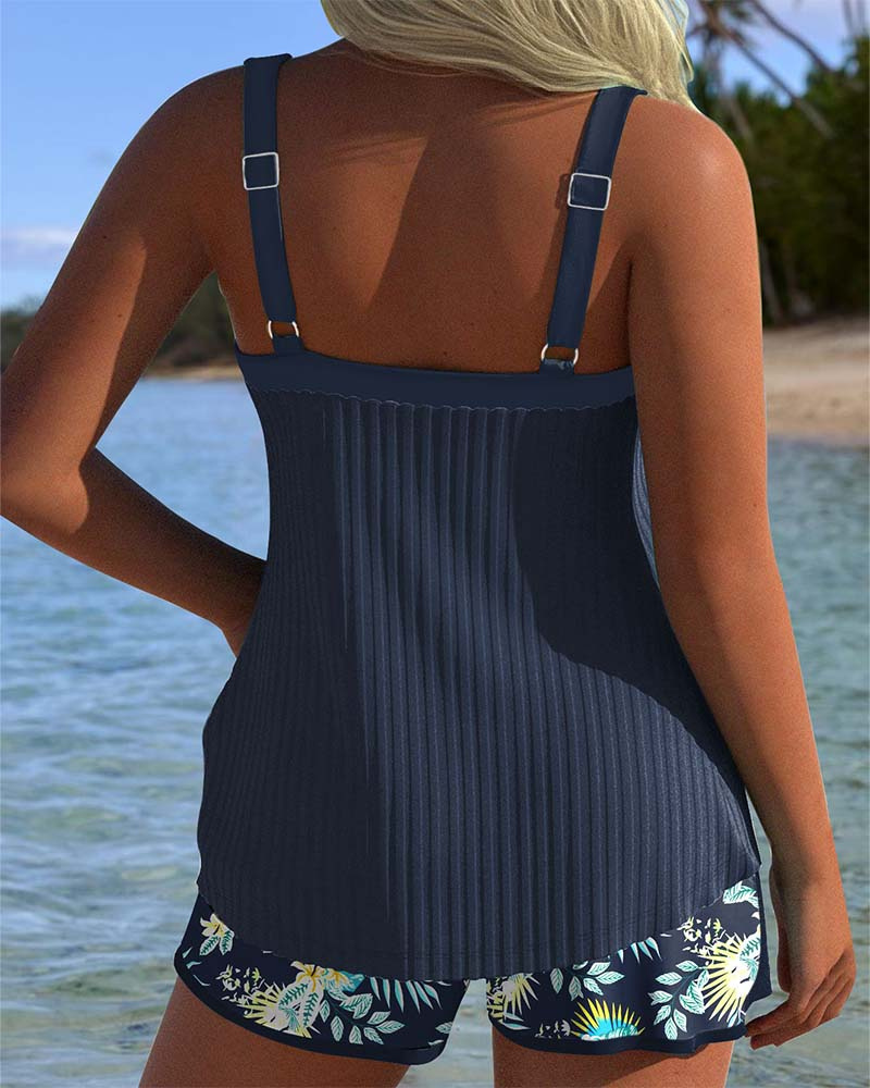 Carla Women’s Tankini Set – Striped Swim Top with Elastic Waist Shorts