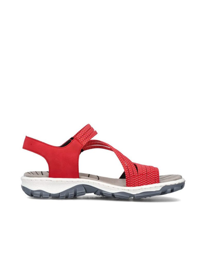 Danielle Women’s Trekking Sandals – Red Faux Leather Outdoor Sandals with Soft Insole