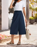 Madison Women's Capri Pants – High Waist Drawstring Flowy Trousers with Pockets