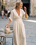 Hazel Women’s Wide Leg Jumpsuit – Elegant V-Neck Flowy Summer One-Piece Outfit