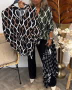 Mirabelle Women's Geometric Blouse – 3/4 Sleeve V-Neck Smart Casual Top
