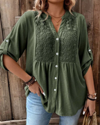 Vivienne Women's V-Neck Blouse – Roll Sleeve Button-Up Smart Casual Shirt