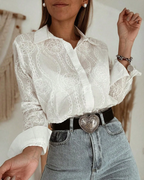 Celeste Women's Embroidered Blouse – Long Sleeve Floral Button-Up Smart Casual Shirt