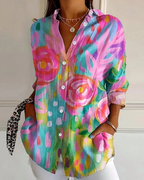 Loretta Women's Floral Blouse – Long Sleeve Button-Up Smart Casual Printed Shirt
