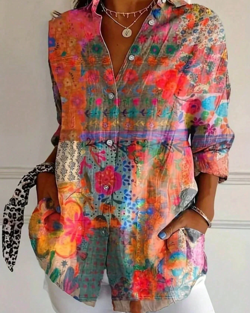 Loretta Women's Floral Blouse – Long Sleeve Button-Up Smart Casual Printed Shirt
