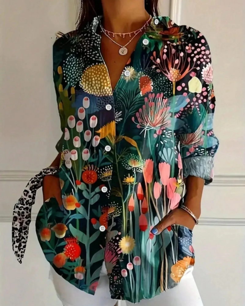 Loretta Women's Floral Blouse – Long Sleeve Button-Up Smart Casual Printed Shirt