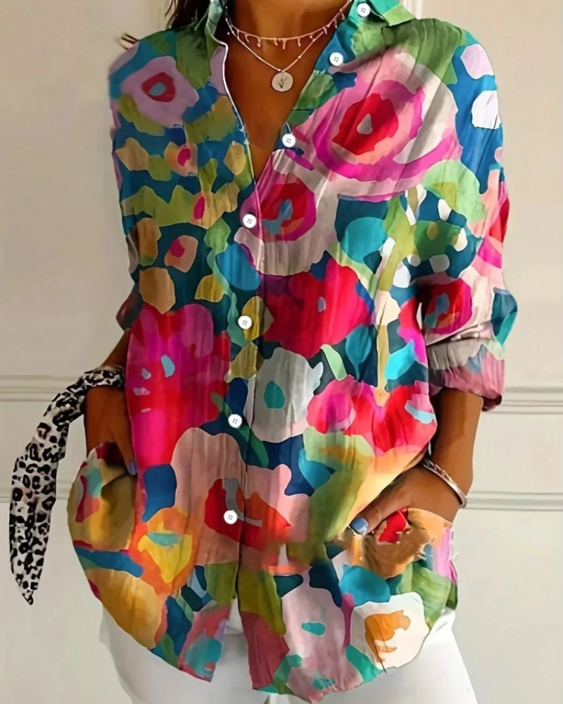 Loretta Women's Floral Blouse – Long Sleeve Button-Up Smart Casual Printed Shirt