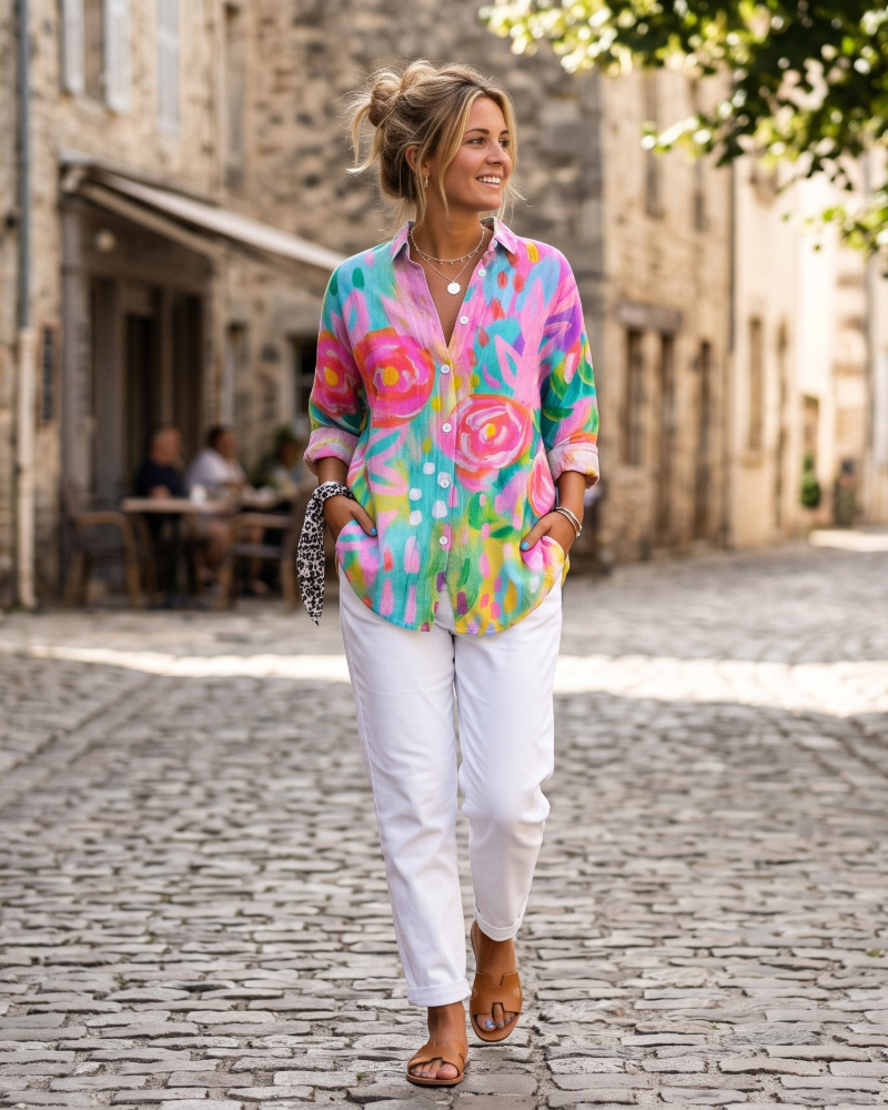Loretta Women's Floral Blouse – Long Sleeve Button-Up Smart Casual Printed Shirt