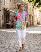 Loretta Women's Floral Blouse – Long Sleeve Button-Up Smart Casual Printed Shirt