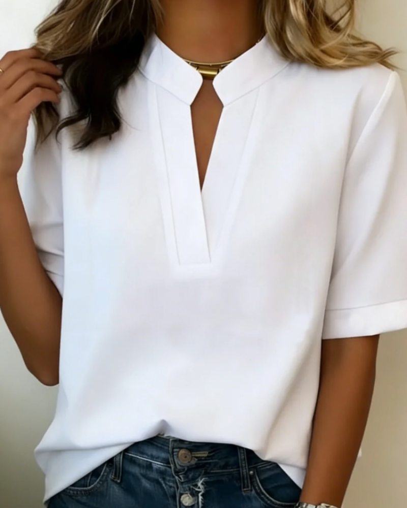 Daphne Women's V-Neck Blouse – Short Sleeve Elegant Smart Casual Top