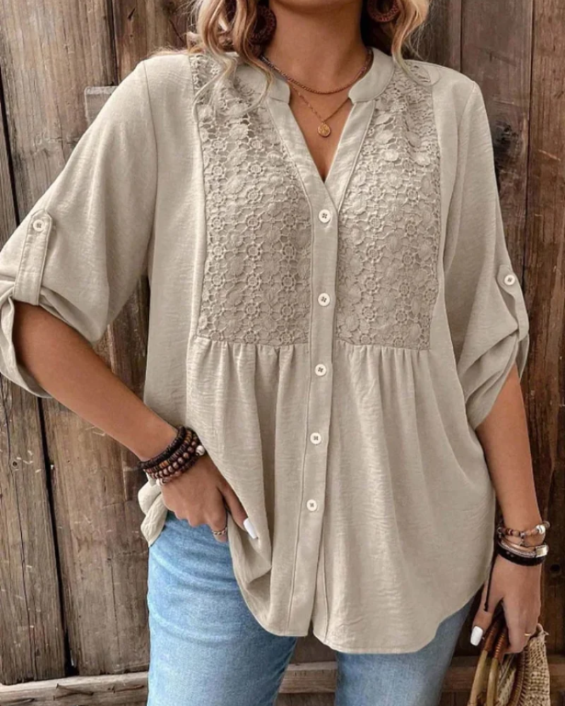 Vivienne Women's V-Neck Blouse – Roll Sleeve Button-Up Smart Casual Shirt