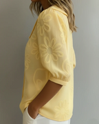 Harriet Women's Embroidered Blouse – Floral Button-Up Short Sleeve Smart Casual Top