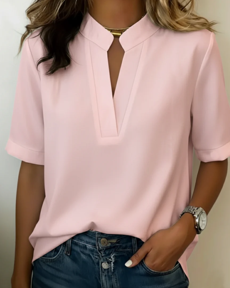 Daphne Women's V-Neck Blouse – Short Sleeve Elegant Smart Casual Top