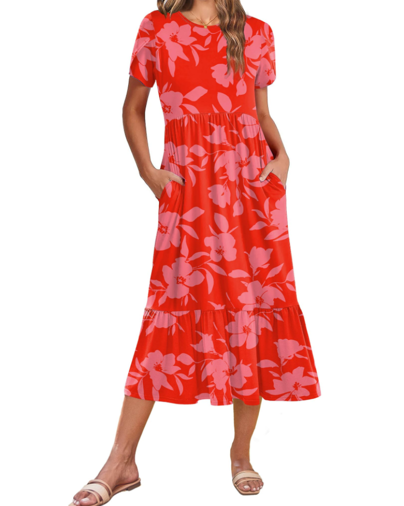 Emily Women's Tiered Midi Dress – A-Line Summer Sundress with Pockets