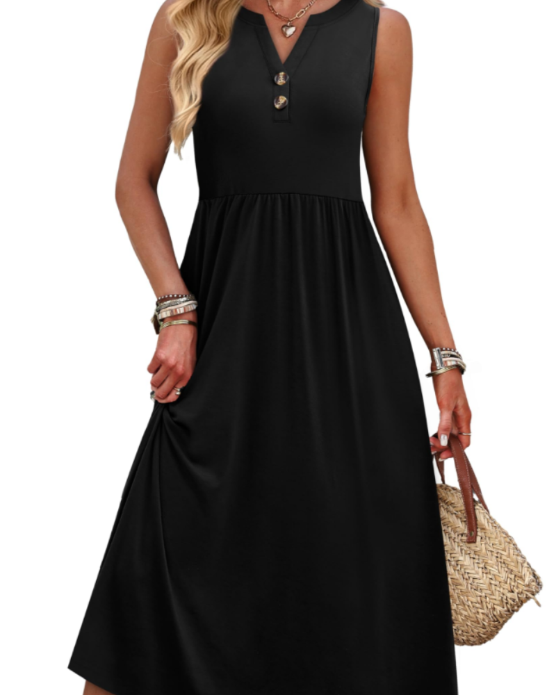 Sophia Women's Maxi Dress – Sleeveless V-Neck Summer Beach Dress with Pockets