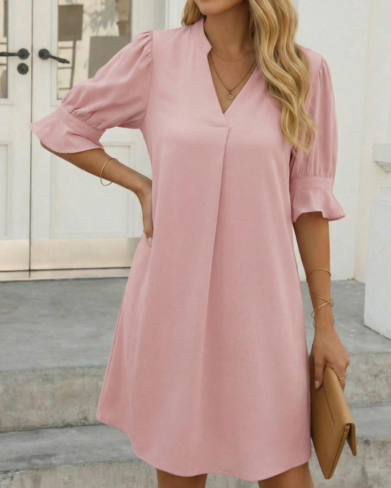 Harper Women's V-Neck Midi Dress – Elegant Half Sleeve Summer Party Dress