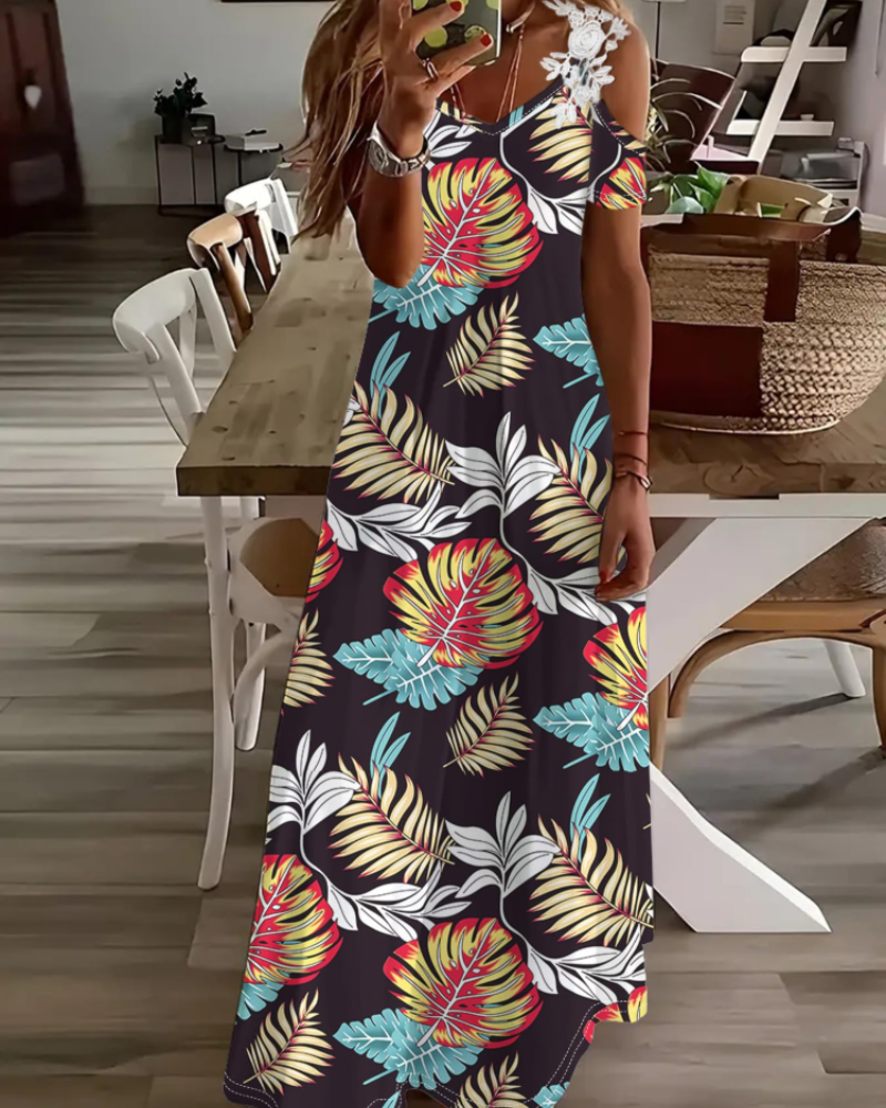 Annalise Women's Floral Dress – Off-Shoulder V-Neck Summer Beach Dress