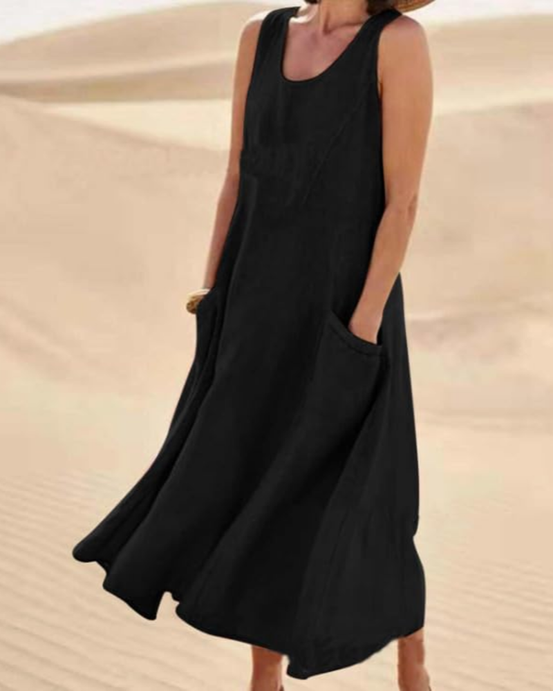 Emily Women's Sleeveless Maxi Dress – Loose Fit Casual Vacation Dress with Pockets