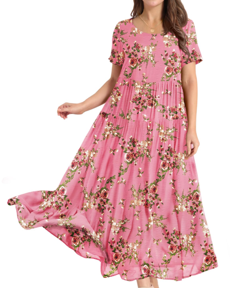 Faun Women's Floral Dress – Plus Size Boho Short Sleeve Summer Dress with Pockets