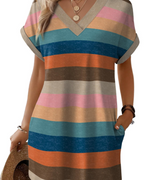 Sophie Women's T-Shirt Dress – V-Neck Short Sleeve Beach Dress with Pockets