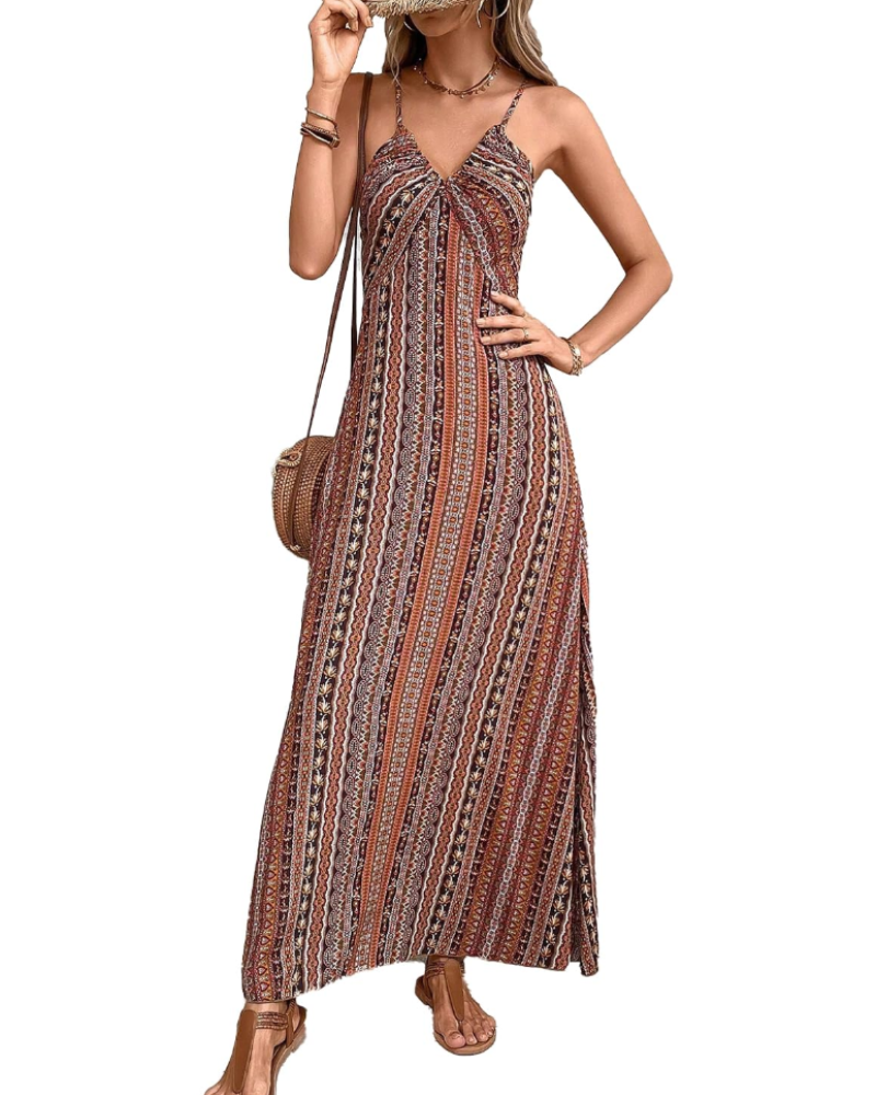 Amelia Women's Bohemian Maxi Dress – Sleeveless V-Neck Summer Beach Dress