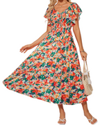 Isabella Women's Floral Maxi Dress – V-Neck Ruffle Sleeve Summer Dress