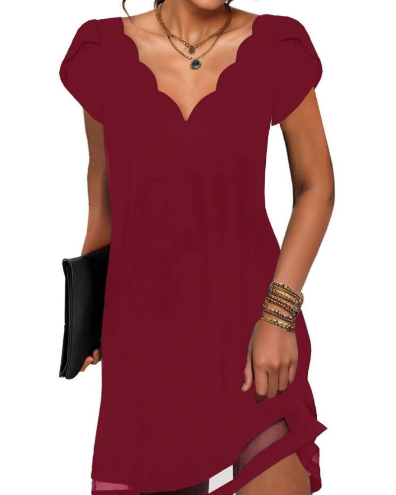 Yana Women's V-Neck Mini Dress – Casual Printed Summer Tunic with Short Sleeves