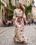 Vivienne Women's Floral Chiffon Dress – Boho Round Neck Flowy Summer Dress