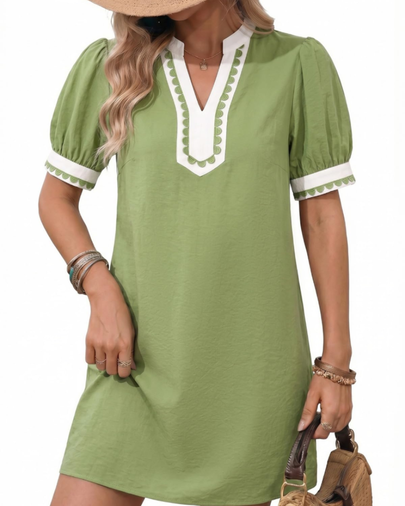 Charlotte Women's Boho Mini Dress – Floral V-Neck Puff Sleeve Summer Sundress