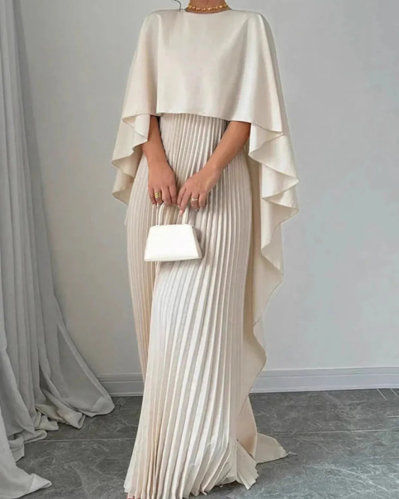 Celandine Women's Cape Maxi Dress – Pleated Elegant Formal Occasion Gown