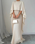 Celandine Women's Cape Maxi Dress – Pleated Elegant Formal Occasion Gown
