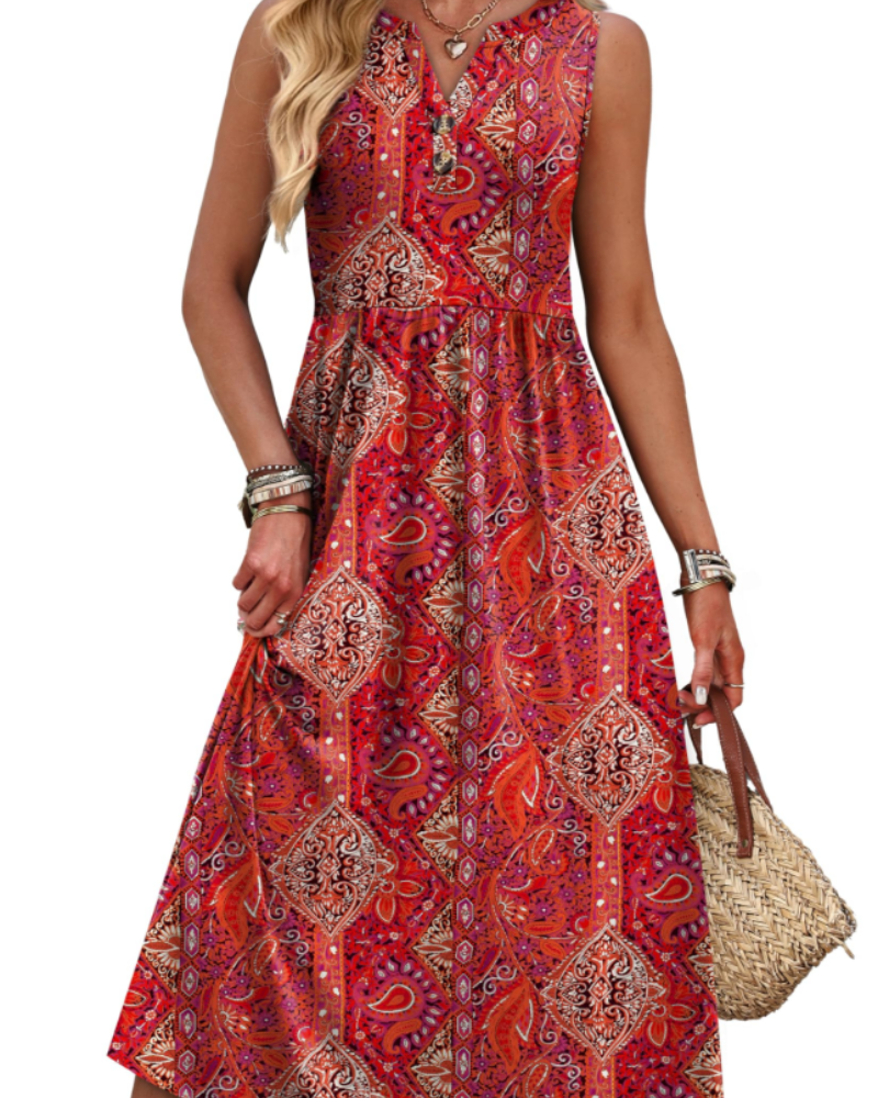 Sophia Women's Maxi Dress – Sleeveless V-Neck Summer Beach Dress with Pockets