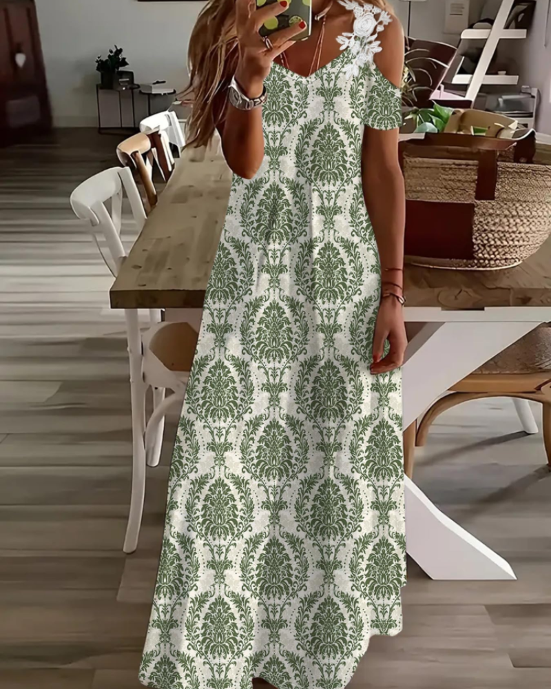 Annalise Women's Floral Dress – Off-Shoulder V-Neck Summer Beach Dress