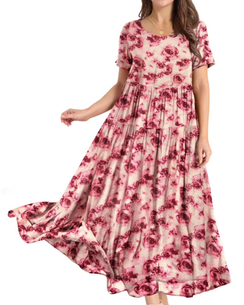 Faun Women's Floral Dress – Plus Size Boho Short Sleeve Summer Dress with Pockets