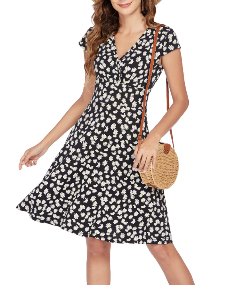 Claire Women's A-Line Dress – V-Neck Jersey Summer Dress with Short Sleeves