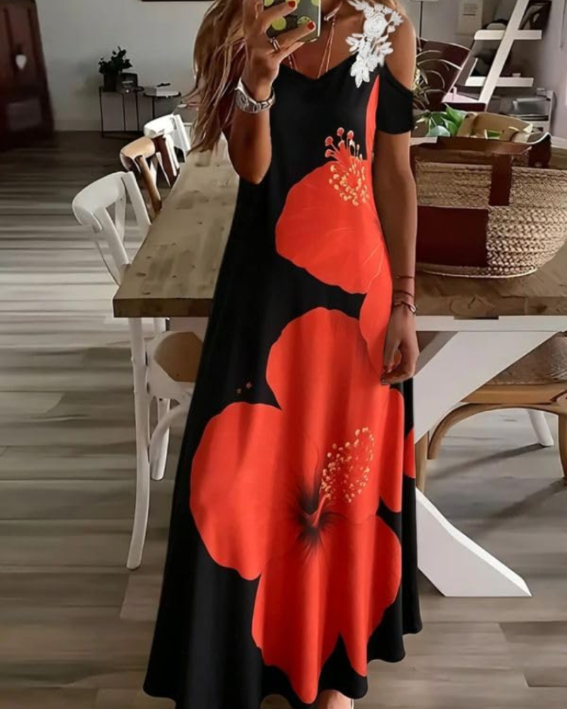 Annalise Women's Floral Dress – Off-Shoulder V-Neck Summer Beach Dress