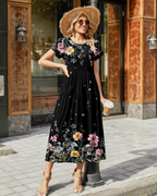 Olivia Women's Boho Maxi Dress – Floral A-Line Summer Dress with Pockets