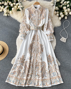 Fenella Women's Floral Shirt Dress – Belted Button-Up Elegant Midi Dress