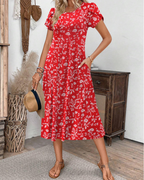 Emma Women's Midi Dress – A-Line Short Sleeve Summer Dress with Pockets