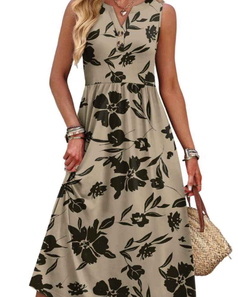 Sophia Women's Maxi Dress – Sleeveless V-Neck Summer Beach Dress with Pockets