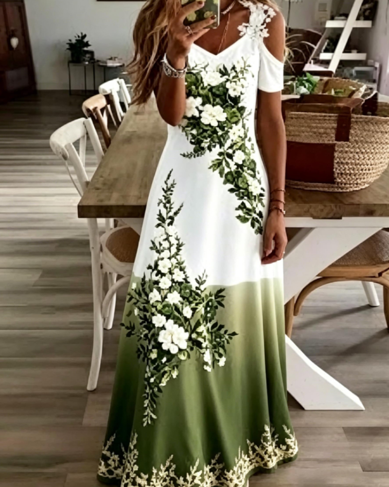 Annalise Women's Floral Dress – Off-Shoulder V-Neck Summer Beach Dress