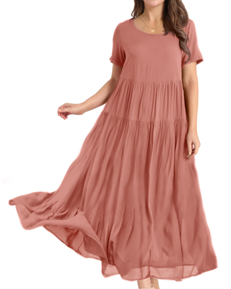 Faun Women's Floral Dress – Plus Size Boho Short Sleeve Summer Dress with Pockets