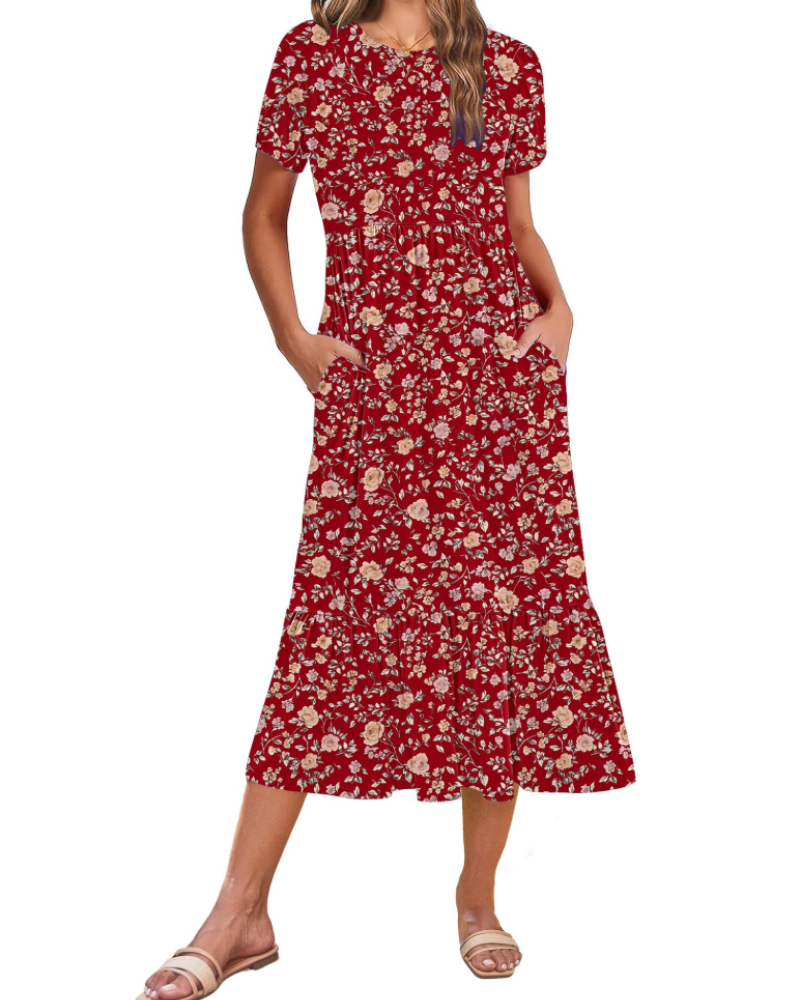 Emily Women's Tiered Midi Dress – A-Line Summer Sundress with Pockets